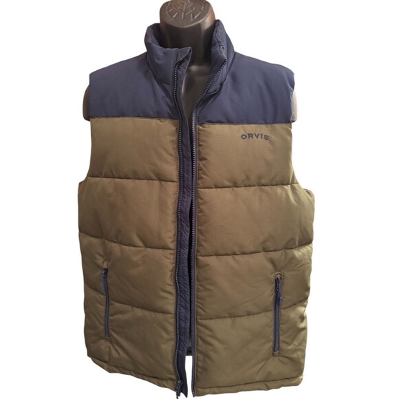Orvis Mens Olive Navy Puffer Vest Sz M Warm Comfort Pockets Casual Outdoors - Picture 3 of 9